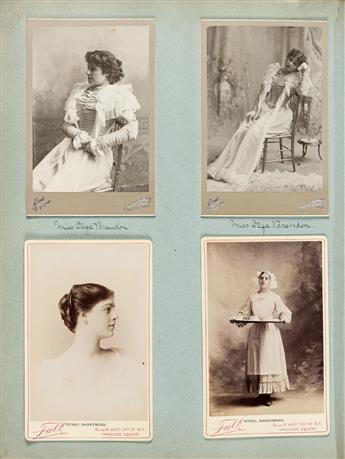 (CABINET CARDS--THEATER) Set of two albums containing approximately 330 theatrical cabinet cards depicting famous late 19th-century Bro